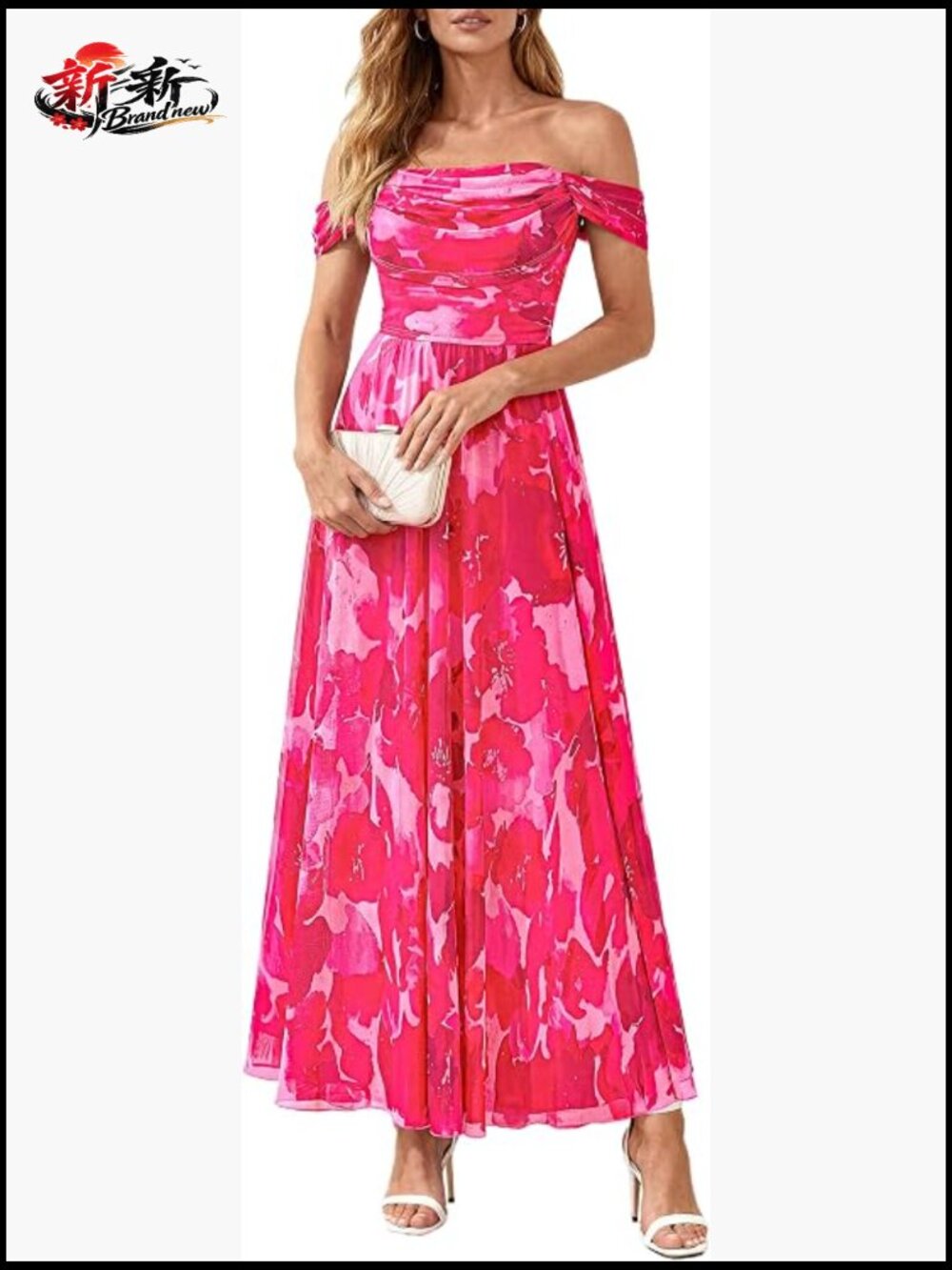 Off Shoulder Mesh Maxi Dress Sleeveless Flowy A-Line